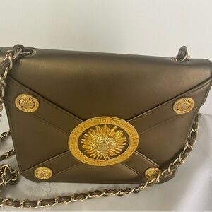 Brown Leather Shoulder Bag with Gold Accents